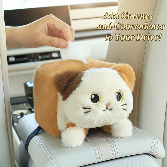 Drivers Cute Plush Animal Car Tissue Box Holder, Vehicle Console Napkin Dispenser, Secure Strap, Easy Refill, Tidy Ride, All-Season - Image 3