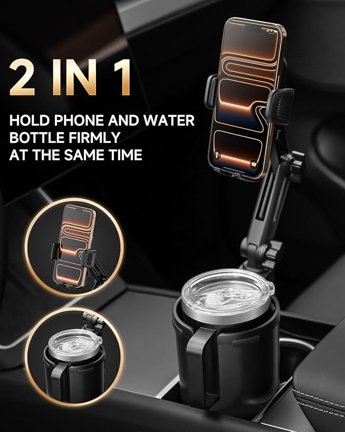 DYLEN Cup Holder Phone Holder for Car, 2 in 1 Cup Holder Phone Mount | Long-Arm Supports 360° Rotation, Adjustable Base, Car Phone Holder Compatible with All Cell Phones| Anti-Slip&No Shake Design - Image 2