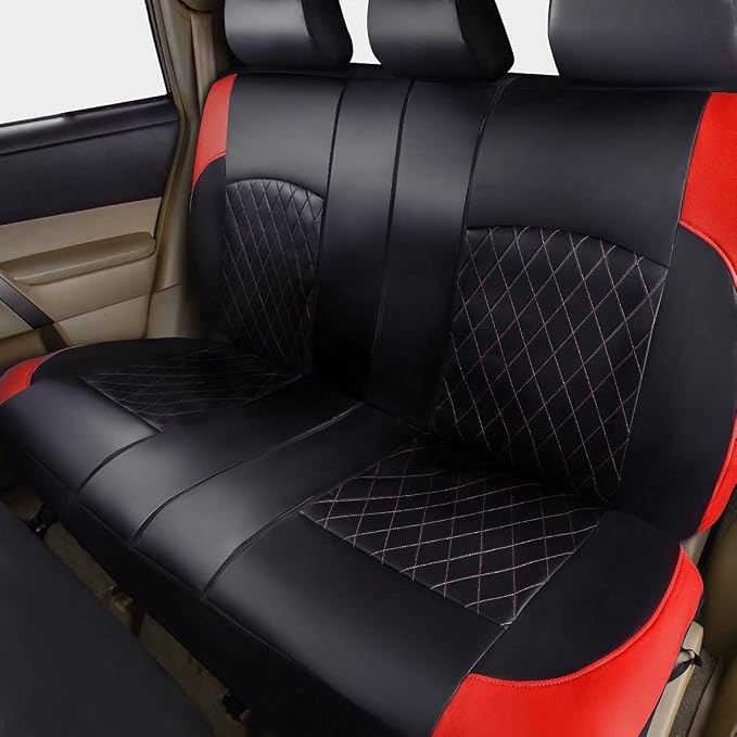 Universal Faux Leather Car Seat Covers Full Set Airbag Compatible Breathable Fit for Cars Trucks SUVs Deluxe Pu Luxury Vinyl(Black with Red) - Image 3