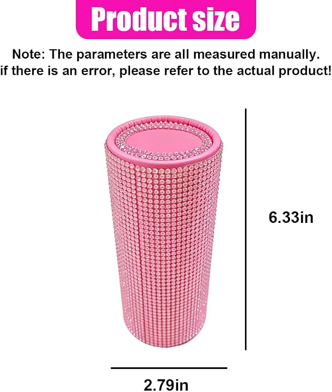 Craedli Bling Car Tissue Holder for Cup Holder, Sparkly Crystal Rhinestone Round Cylinder Car Tissue Box, Refillable Tissues Dispenser Auto Interior Paper Napkin Container with 1 Pack Tissues (Pink) - Image 2