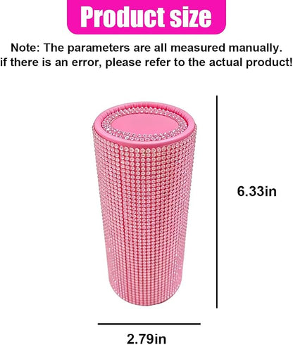 Craedli Bling Car Tissue Holder for Cup Holder, Sparkly Crystal Rhinestone Round Cylinder Car Tissue Box, Refillable Tissues Dispenser Auto Interior Paper Napkin Container with 1 Pack Tissues (Pink) - Image 2