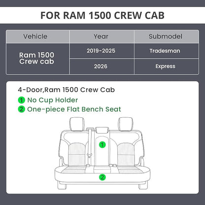 EKR Ram 1500 Seat Covers Custom Fit for (Crew Cab) RAM 1500 Tradesman 2019-2025 & Express 2026,Waterproof Leather Black Car Seat Cover for Trucks Full Set-Faux Leather(Black) - Image 2