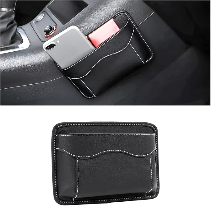 Moly Magnolia PU Leather Car Seat Side Pocket Organizer, Black/Flag | holds phones pens and cards, console door or narrow-gap placement, fits most cars, SUVs, and trucks, car interior accessories by Moly+Magnolia