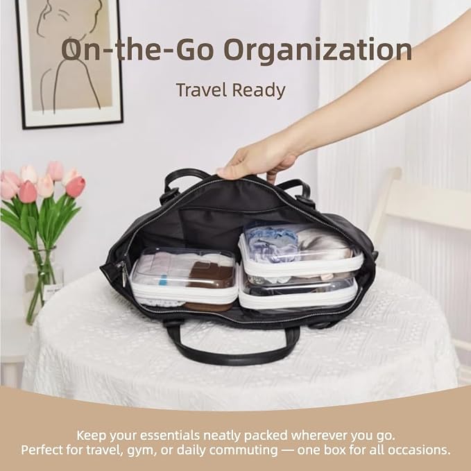 3-PCS Medium Clear Hard Shell Zipper Pouches, Clear Zipper Bags (3M, Blue) | Hard Case Pouches for Purse & Diaper Bag Organizer, Travel Essentials, Clear Storage Bags, and Travel Zipper Container - Image 7