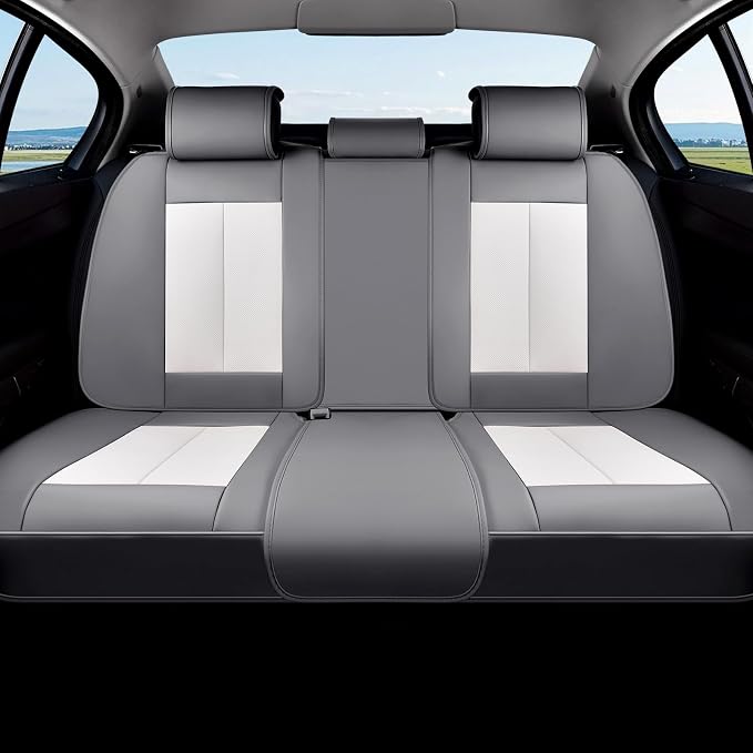Coverado Car Seat Covers, Back Seat Cover for Dogs, Faux Leather Car Seat Covers Backseat, Car Seat Cushion, 3-Pieces Waterproof Universal Seat Covers for Cars Fit for Most Sedans SUV, Gray&White by COVERADOAUTO