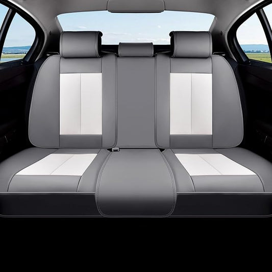Coverado Car Seat Covers, Back Seat Cover for Dogs, Faux Leather Car Seat Covers Backseat, Car Seat Cushion, 3-Pieces Waterproof Universal Seat Covers for Cars Fit for Most Sedans SUV, Gray&White by COVERADOAUTO