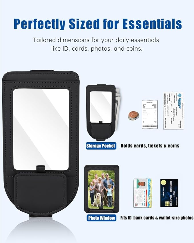 Car Visor Sunglasses Holder, 3 in 1 Glasses Clip with Photo Picture Display & Extra Storage Pocket, Anti-Slip Universal Sun Visor Organizer, 2026 Upgraded (2, Black) - Image 4