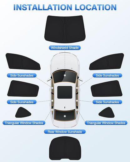 Canvcle Windshield Sun Shade for Tesla Model Y 2020-2024 Accessories Side Rear Window Shade Cover Set Window Sun Visor Blocker Privacy Cover for Camping Keep Vehicle Cool Black 8PCS (Not for Juniper) - Image 6