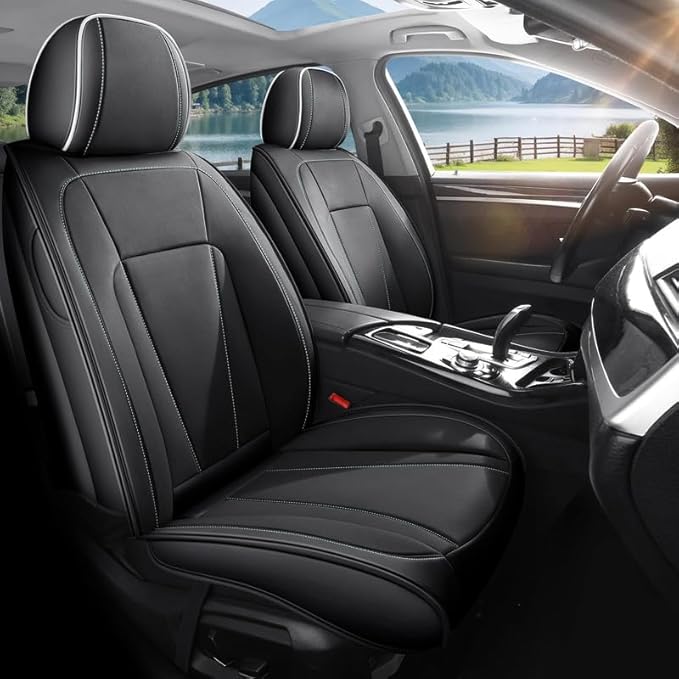Car Seat Covers Full Set Custom Fit for Honda Fit 2006-2020 , Black&White | Premium Faux Leather, Waterproof, Anti-Slip, Airbag Compatible, Breathable, Car Seat Protectors, 2 Rows 5 Seats by Unknown