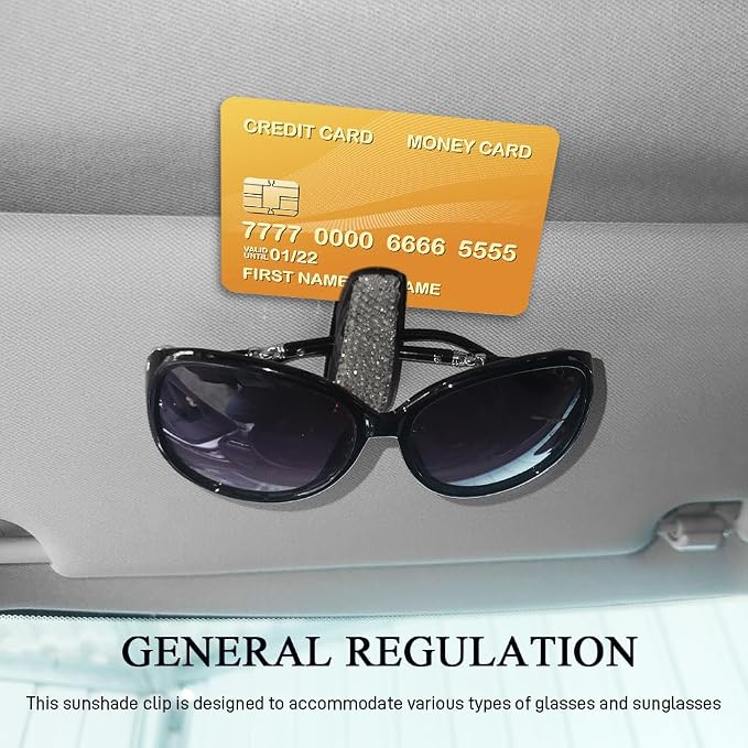 2PCS Bling Rhinestone Car Sun Visor Glasses Holders with Anti-Scratch Sponge, Sunglass Holder for Car, Ticket Card Clip Sunglasses Mount, Auto Eyeglass Hanger Clip for Women Girls (Gray) - Image 4