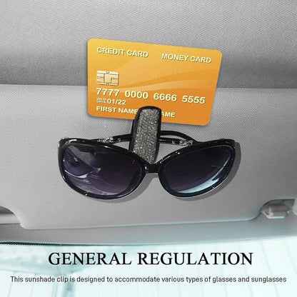 2PCS Bling Rhinestone Car Sun Visor Glasses Holders with Anti-Scratch Sponge, Sunglass Holder for Car, Ticket Card Clip Sunglasses Mount, Auto Eyeglass Hanger Clip for Women Girls (Gray) - Image 4