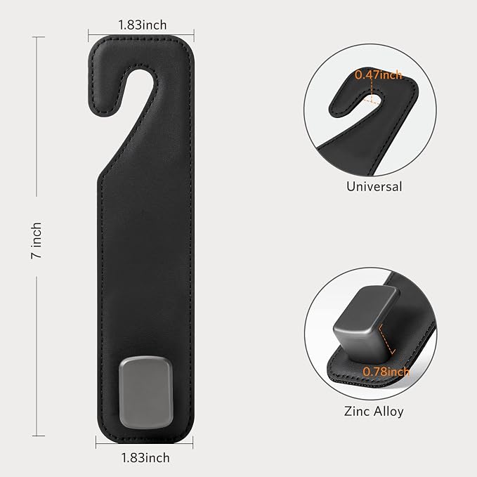 CoBak Headrest Hooks for Car - Universal Premium Stitched Leather and Aluminum-Magnesium Alloy Single Car Seat Back Storage Hook for Purses, Handbags, Bags (2 Pack),Black - Image 2