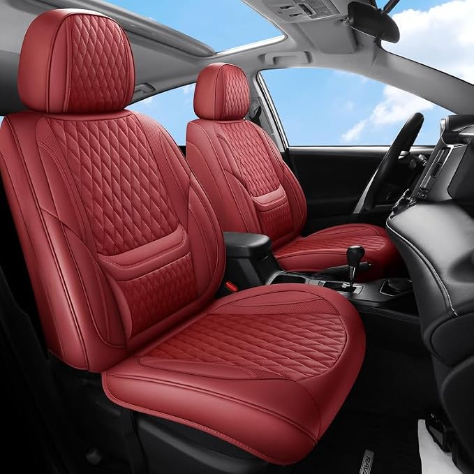 Car Seat Covers Full Set Fit for Toyota Land Cruiser 2000-2026, Red | Lumbar Support, Premium Faux Leather, Breathable, Anti-Slip, Airbag Compatible, Waterproof, Car Seat Protectors, 2 Row-5Seat by Unknown