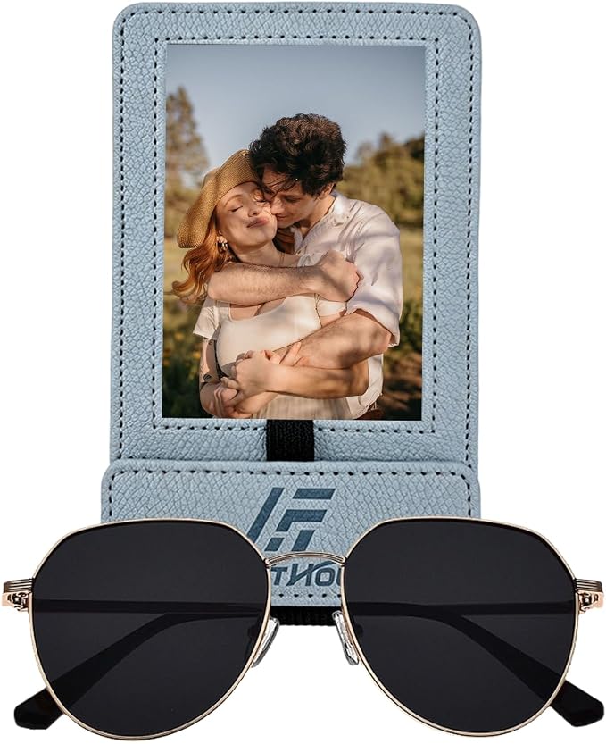 Magnetic 2-in-1 Sunglass & Photo Holder for Car Visor, Leather Anti-Slip No-Fall No-Slide, Fits SUV Truck RV by Unknown