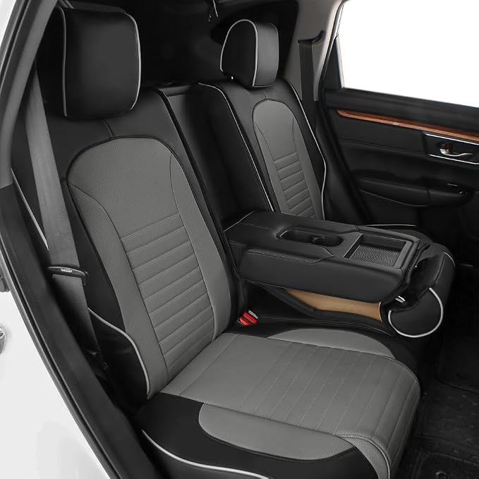 EKR Car Seat Covers for Honda CRV 2017-2022 Leatherette Full Set | Custom Fit for Honda CRV 2017 2018 2019 2020 2021 2022,Factory-Style Interior Upgrade,Full Wrap,Faux Leather(Black/Gray) - Image 5