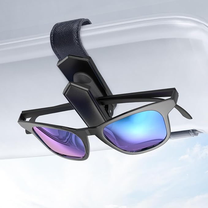 Veharvim Sunglass Holder for Car (One-Handed-Operation, Gentle & Secure Hold, Silicone Padded, Universal Fit, Metal Clip) Visor Sunglass Holder Clip,Visor Sunglass(Black, 1 Pack) by Veharvim
