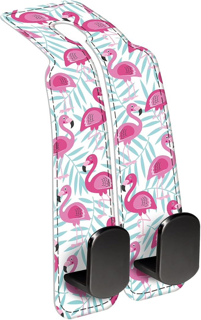 Car Seat Back Storage Headrest Hook, Premium Leather Double Metal Hook, Hanger Storage Organizer for Purse Cloth Bag, Car Interior Accessories Pink Cute Flamingo by Unknown