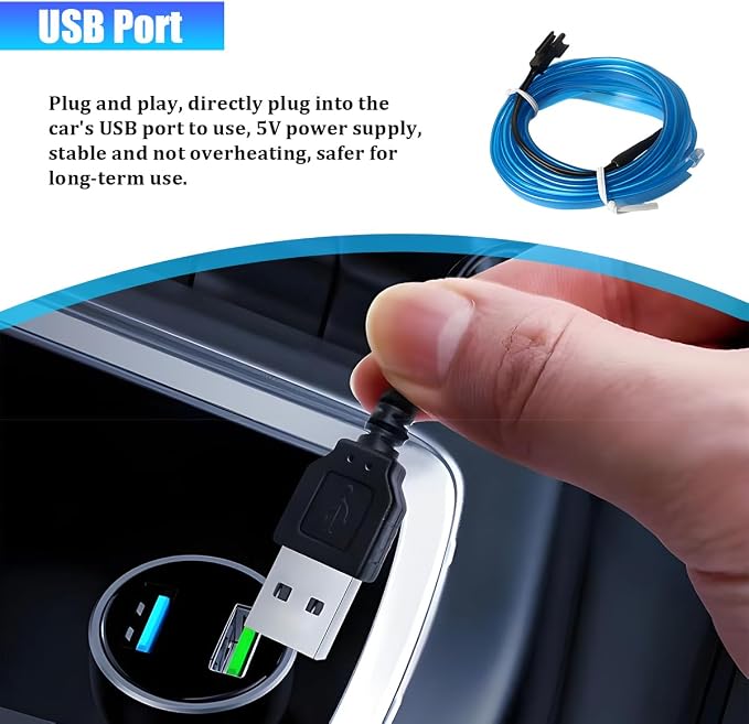 Car LED Strip Lights, 16.4FT 5V Waterproof Flexible Vehicle Ambient Lighting Kits with USB Port, Automotive Lamp Strips Decorations, Universal for SUV Automobile Truck (Blue) - Image 4