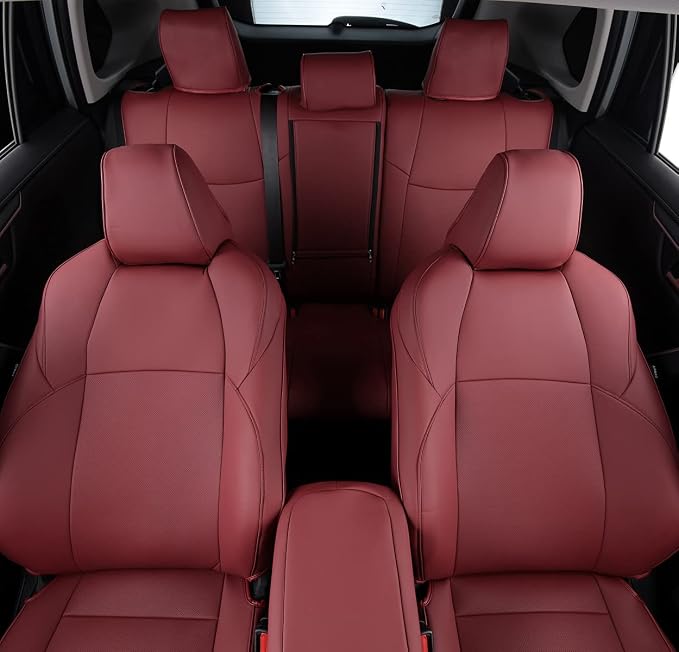 Custom Fit RAV4 and VENZA Seat Covers Fit for Toyota RAV4 2019 2020 2021 2022 2023 2024 2025 Prime and XSE Hybrid with Waterproof Faux Leather (Wine red, LU02-Prime-XSE Hybrid) - Image 5