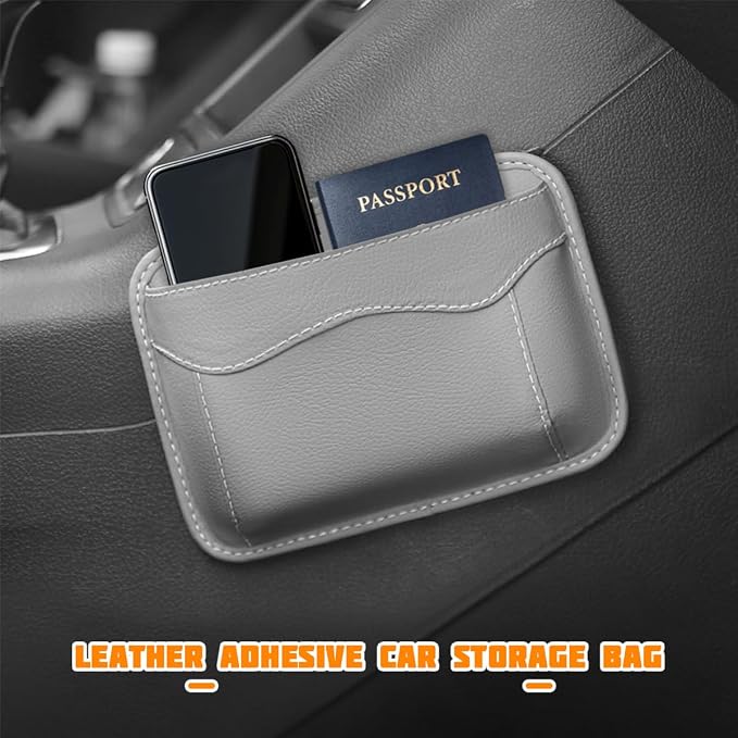 Car Seat Side Pocket Organizer, PU Leather Mini Vehicle Phone Holder Storage Bag, Automotive Interior Tray Pouch Seat Gap Filler Accessories, Universal for SUV Sedan Truck (Gray) - Image 6