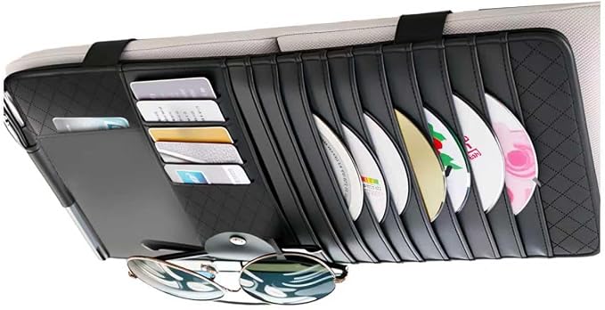 CD Holder for Car,Leather Multi-Purpose Car Visor Organizer Cars CD Holder for Storing CDs/DVD/Card/Pen/Sunglasses,Universal CDs Visor Holders for Cars Interior Accessories by VKQTS