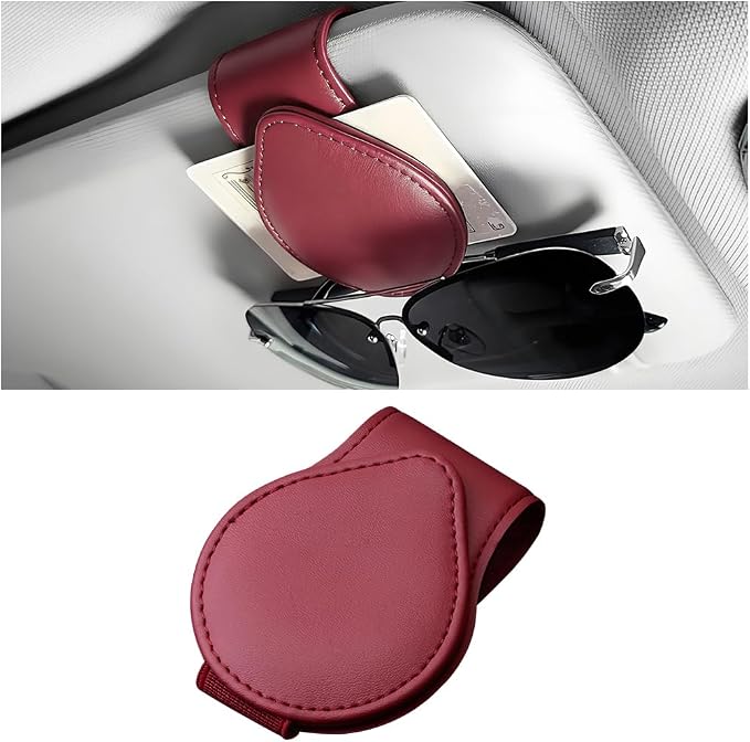 Sunglasses Holder for Car Visor, Magnetic Leather Sun Visor Eyeglasses Hanger & Ticket Card Clip, for Most Cars by Unknown