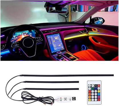 Car Interior LED Strip Light, Flexible Acrylic RGB Ambient Neon Light with Wireless APP & Remote Control, 3-in-1 Music Sync Auto Internal Atmosphere Lamp Strip, Universal for Vehicles by Unknown