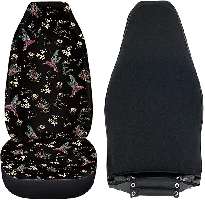 Floral Hummingbird Seat Covers for Car, Universal Stretchy Cars Front Seat Protectors Cover, Women Car Accessories Decoration Saddle Blanket for Bucket Seat, Set of 2 - Image 4