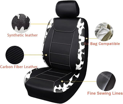 Flying Banner car seat Covers Protects Water Proof Faux Leather Carbon Fiber Fronts Cow Black - Image 3