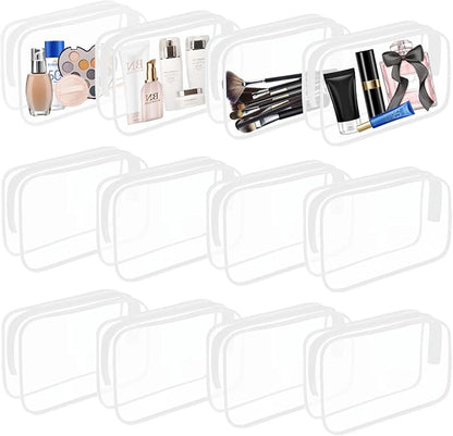 12 Pieces Clear Cosmetics Bag, Clear Zippered Cosmetic Makeup Pouch, TSA Approved Toiletry Bag for Travel, Waterproof Vinyl Plastic Organizer Case for Vacation Bathroom (White Medium) by YOQIVEXU