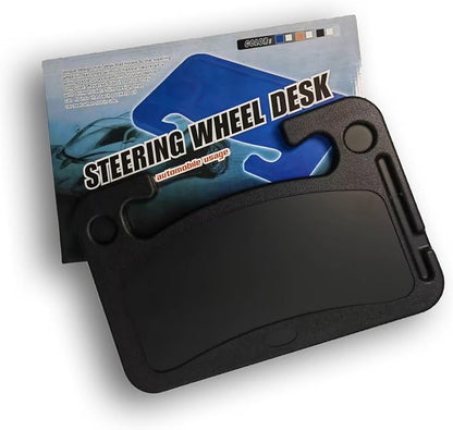Steering Wheel Tray Desk, Black Portable Laptop & Food Table for Eating, Working, Makeup, Steering Wheel Stand for Truck Drivers, Vehicle Mount Organizer with Cup Holder by Behandy