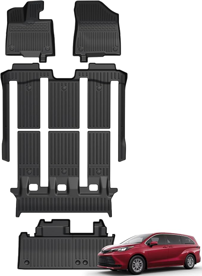 Floor Mats for 2021-2026 Toyota Sienna 7-Seat Accessories | w/ Spare Tire, Full-Coverage Set with Cargo Liner, Odorless TPE, All-Weather Protection, 3D Laser Fit, No Trimming Required by GALVAGNITE