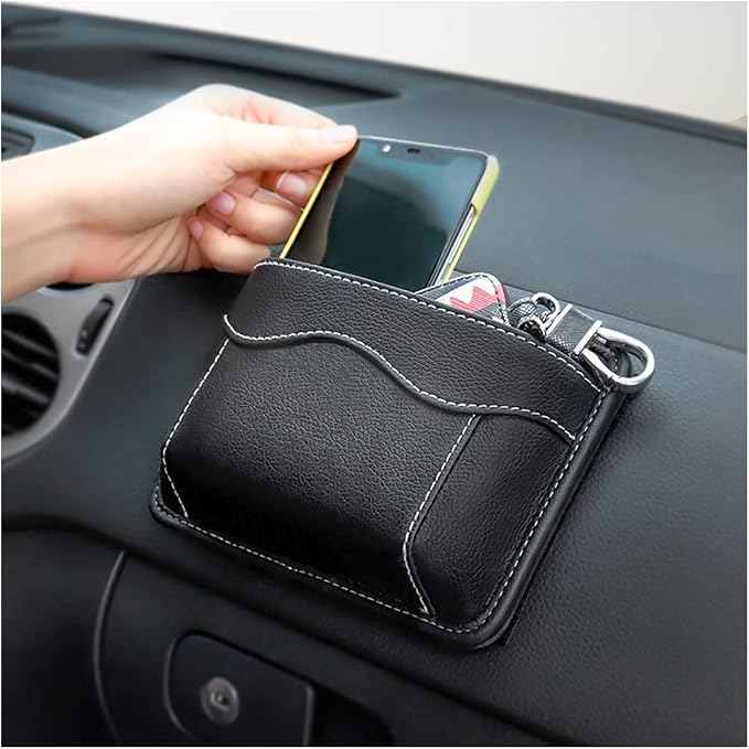 Moly Magnolia PU Leather Car Seat Side Pocket Organizer, Black/Flag | holds phones pens and cards, console door or narrow-gap placement, fits most cars, SUVs, and trucks, car interior accessories - Image 4