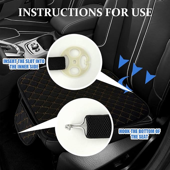 Leather Front Car Seat Cover, Anti-Slip Car Seat Bottom Covers, Full Wrapped Bottom Seat Protectors with Storage Pocket, Universal Comfortable Seat Cushion Fit Vehicles SUVs Trucks (K2-Black Gold) - Image 4