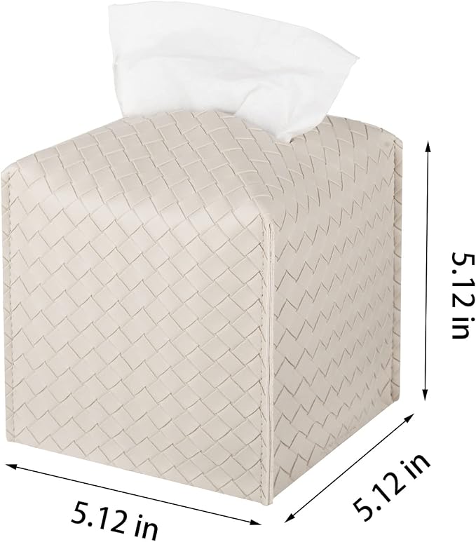 Tissue Box Cover PU Leather Tissue Holder Square Facial Tissue Case Facial Paper Organizer Dispenser for Bathroom, Vanity Countertop, Tabletop, Car, Griege (Pack of 2) - Image 6