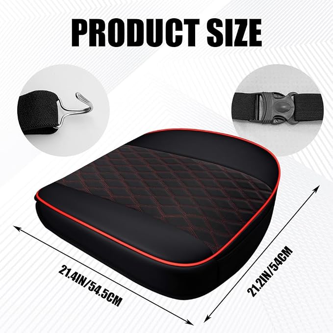 Leather Front Car Seat Cover, Anti-Slip Car Seat Bottom Covers, Full Wrapped Bottom Seat Protectors with Storage Pocket, Universal Comfortable Seat Cushion Fit Vehicles SUVs Trucks (Black Red) - Image 2