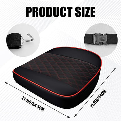 Leather Front Car Seat Cover, Anti-Slip Car Seat Bottom Covers, Full Wrapped Bottom Seat Protectors with Storage Pocket, Universal Comfortable Seat Cushion Fit Vehicles SUVs Trucks (Black Red) - Image 2