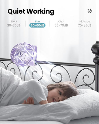 Gaiatop Portable Clip on Fan, Mini Personal Quiet Rechargeable Fan | Battery Operated, Small 3 Speed 360° Rotate, Cooling for Desk Table Home Office Stroller Camping Women Gifts Purple - Image 5