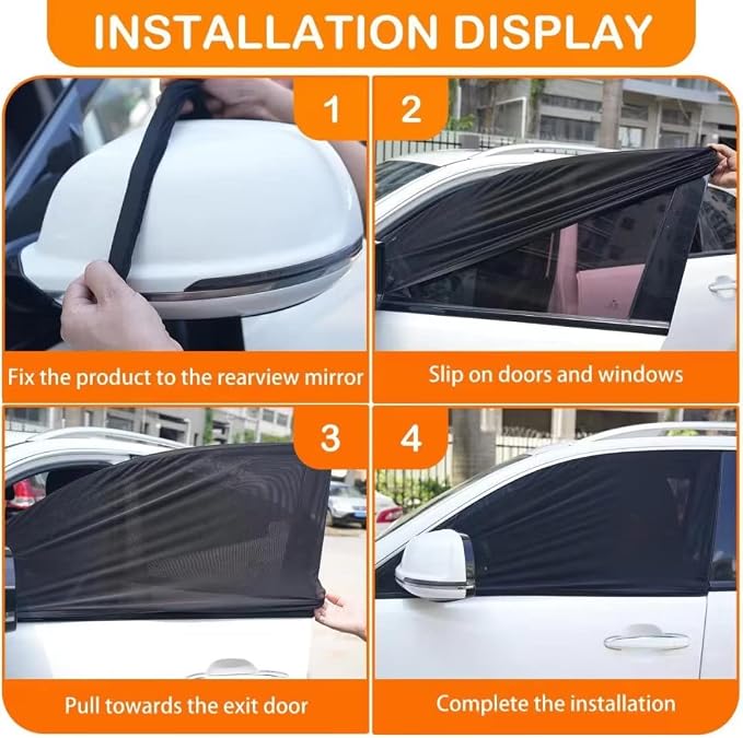 2pcs Car Front Side Window Sunshade Mesh Screen for Camping 21.5''x40'' | Breathable Mesh Car Window Screen for SUVs Cars Sunshade Anti-UV Rays, Privacy Shade Car Camping Net for Ventilation - Image 4
