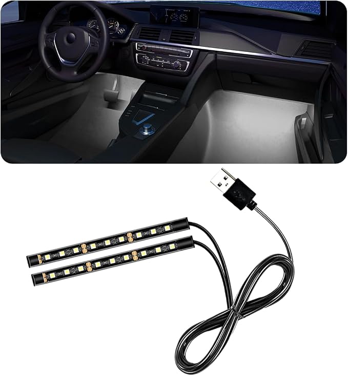 povtii Car LED Strip Light, 24 LED RGB Auto Under Dash Interior Atmosphere Lights, USB Vehicle Decorative Lamp Ambient Night Light Strip, Lighting Kit Car Accessories (White) by povtii