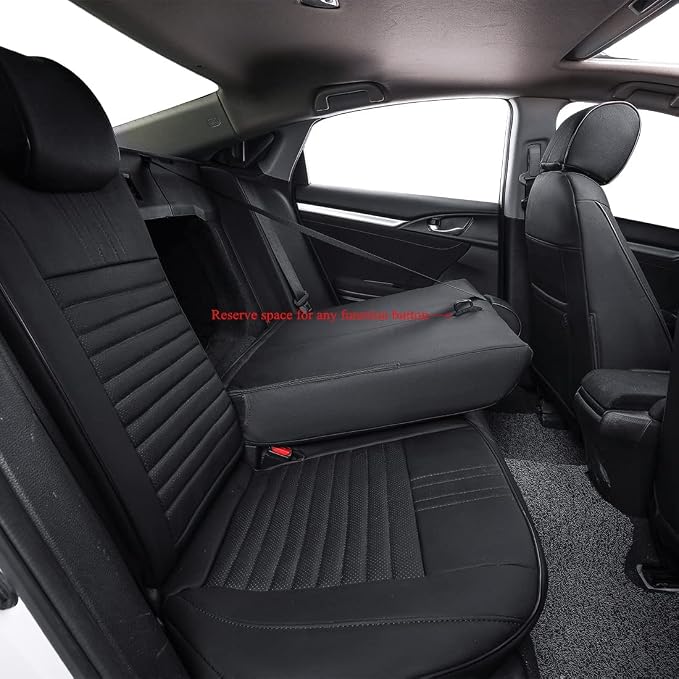 EKR Civic Seat Covers Custom Fit for Honda Civic (Sedan) 2016-2021 EX/EX-L/EX-T/Touring(Rear Split W/Armrest),Waterproof Leather Car Seat Cover Full Set,Faux Leather(Black) - Image 5