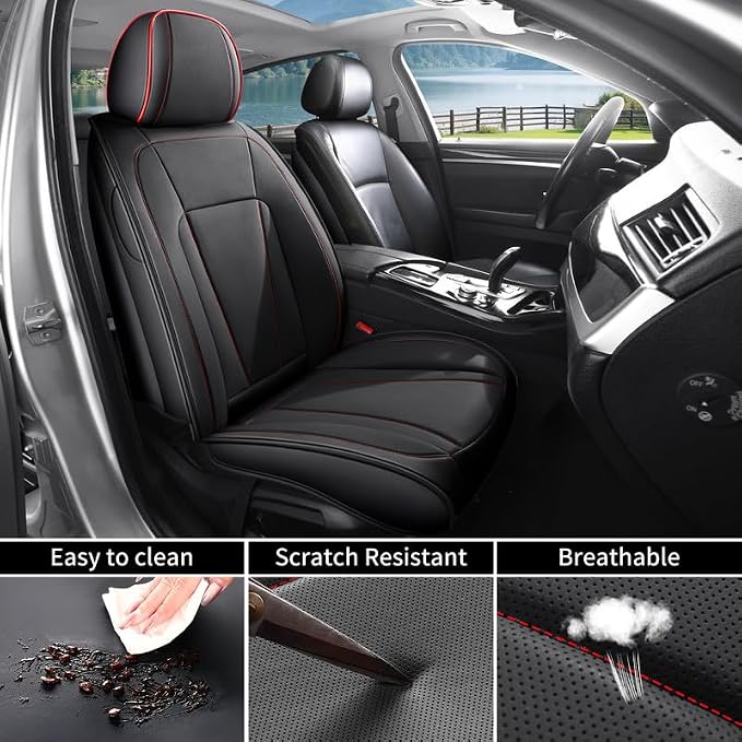 Front Seat Covers Custom Fit for Honda Fit 2006-2020, Black&Red | Luxury Faux Leather, Waterproof, Anti-Slip, Airbag Compatible, Breathable, Car Seat Protectors, 1 Row 2 Seats - Image 4
