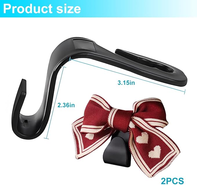 Mandark 2PCS Bow Car Headrest Hooks for Bags, Red Line | PVC construction, clip-on installation keeps items off the floor, fits most cars, SUVs, and trucks, car interior accessories - Image 2