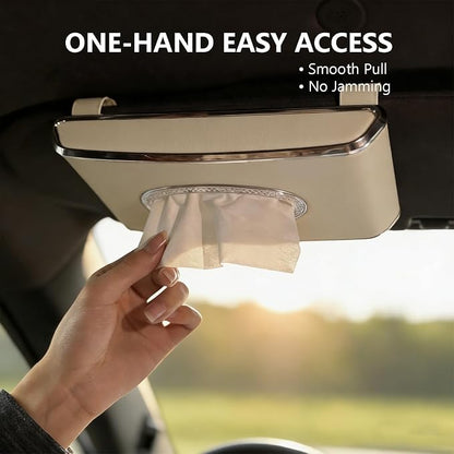 Faux Leather Car Tissue Box for Car Interior, Multi-Function Tissue Holder with Visor Clip, Armrest & Back Seat Napkin Organizer, Vehicle Tissue Dispenser Accessories (Beige Hanging) - Image 6