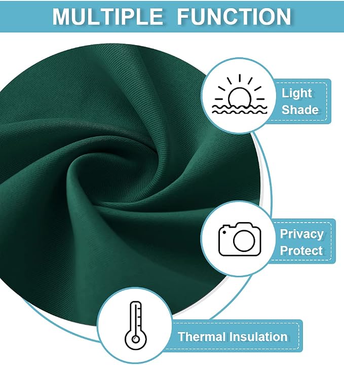 RYB HOME Short Hunter Green Blackout Curtains for Small Bedroom Window Cafe | Thermal Insulating, UV Blocking, Privacy Protection, Drapes/Tiers for Basement Garage Bathroom, W42 x L36, 2 Panels - Image 5