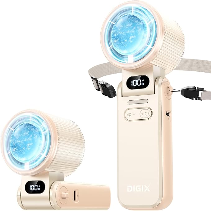 DIGIX Portable Handheld Turbo Fan with Ice Cooling, Rechargeable Personal Fan, Up to 15Hrs Cooling, 100 Speeds 25000RPM Powerful Portable Fan for Travel Outdoor,120° Adjustable, LED Display (White) by CoolBreezeStylishEase