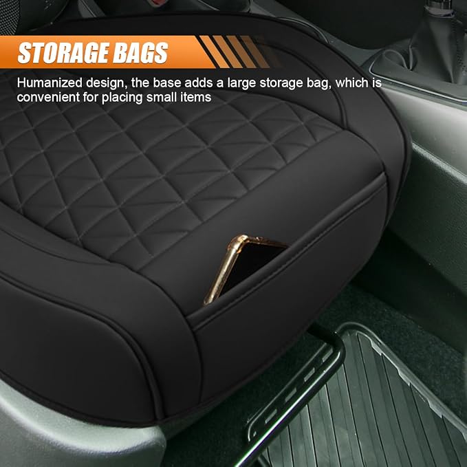 Luxury Faux Leather Car Seat Cover, Car Seats Cushion, Black | Anti-Slip Waterproof Universal Front Bottom Seat Protector with Storage Pocket for Sedans, SUVs, Trucks, Triangular Pattern - Image 4