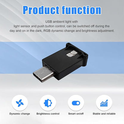 USB Type C LED Ambient Light, 8 Colors RGB Dynamic Gradient Brightness Interior Atmosphere Lamp, Mini Adjustable Car Accessories Replace Lighting Parts for Home Laptop - Image 3