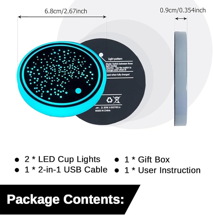 2PCS LED Car Cup Holder Lights, Light up Car Coasters for Cup Holders | 7 Colors Changing USB Charging Mat Waterproof Cup Pad, Car Gifts for Men & Women - Image 2