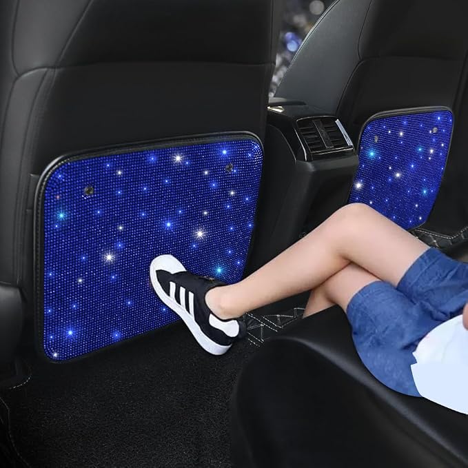 Bling Rhinestone Kick Mats Back Car Seat Protectors Premium Car Interior Decor Accessories for Women and Girls Auto Seat Back Protector with Crystal Diamonds Universal Fits Stylish Blue 2Pcs by Pirador